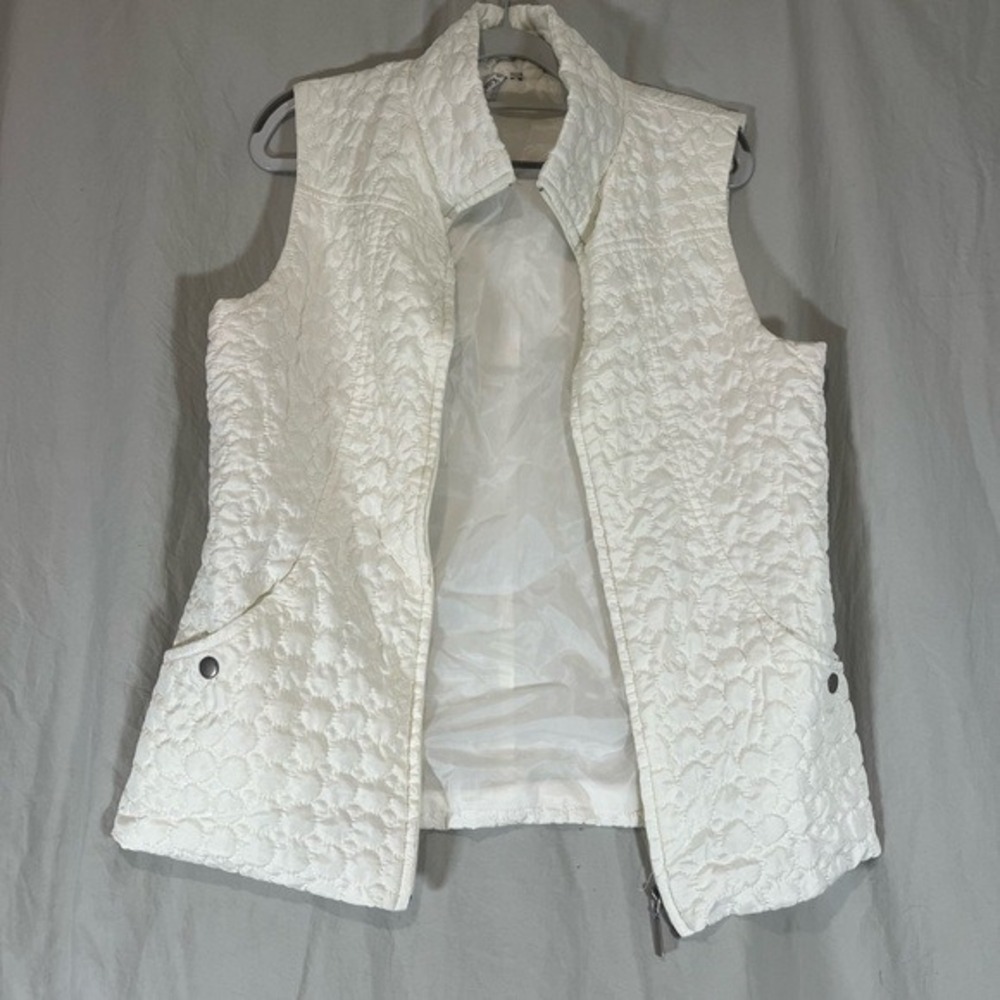 Kate Park White Quilted Textured Circle Pattern Zip Up Vest Womens Medium